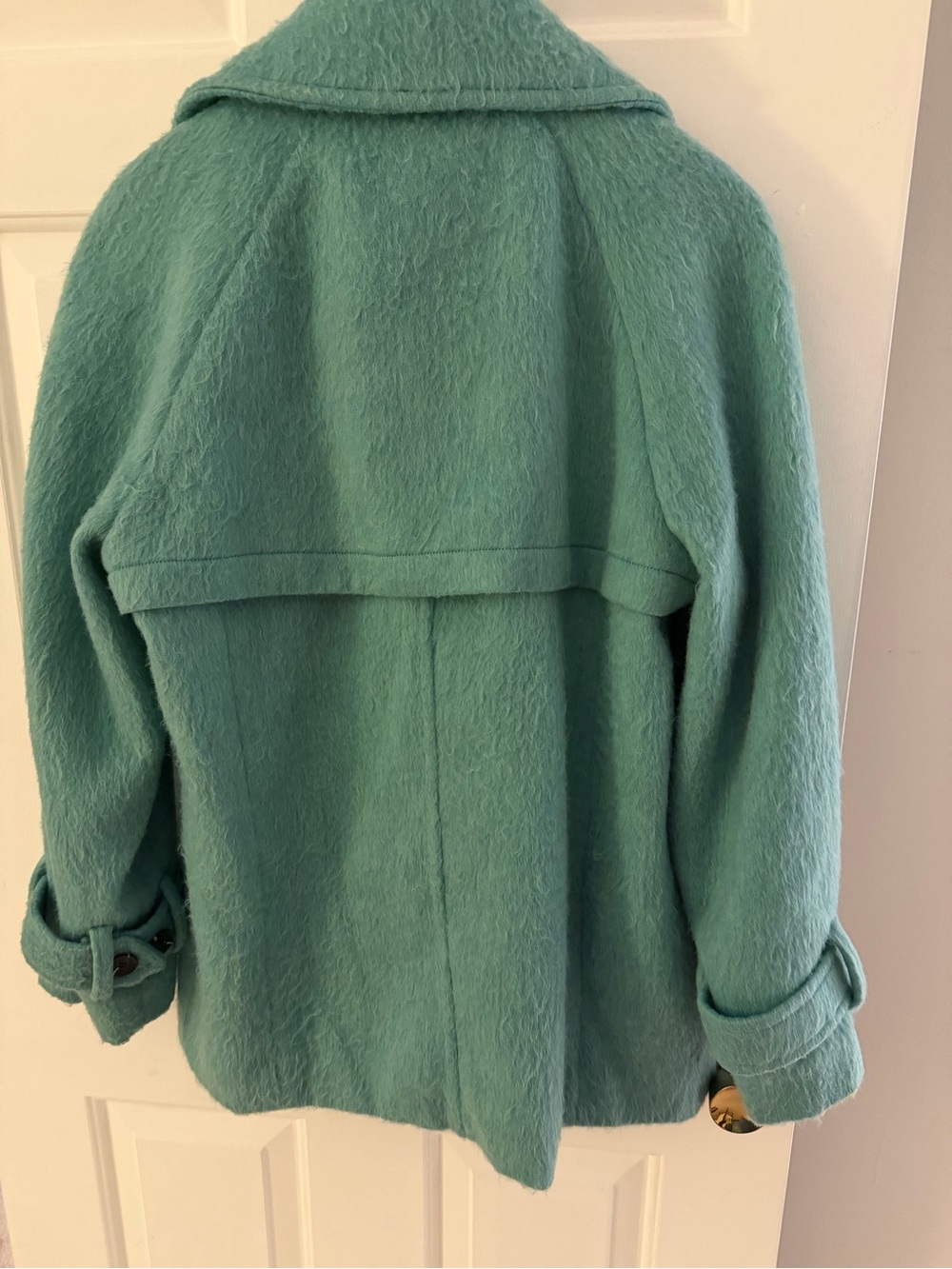 Avec Les Filles Aqua Blue Green Fuzzy Double Breasted Coat S Oversized Statement - Picture 4 of 5